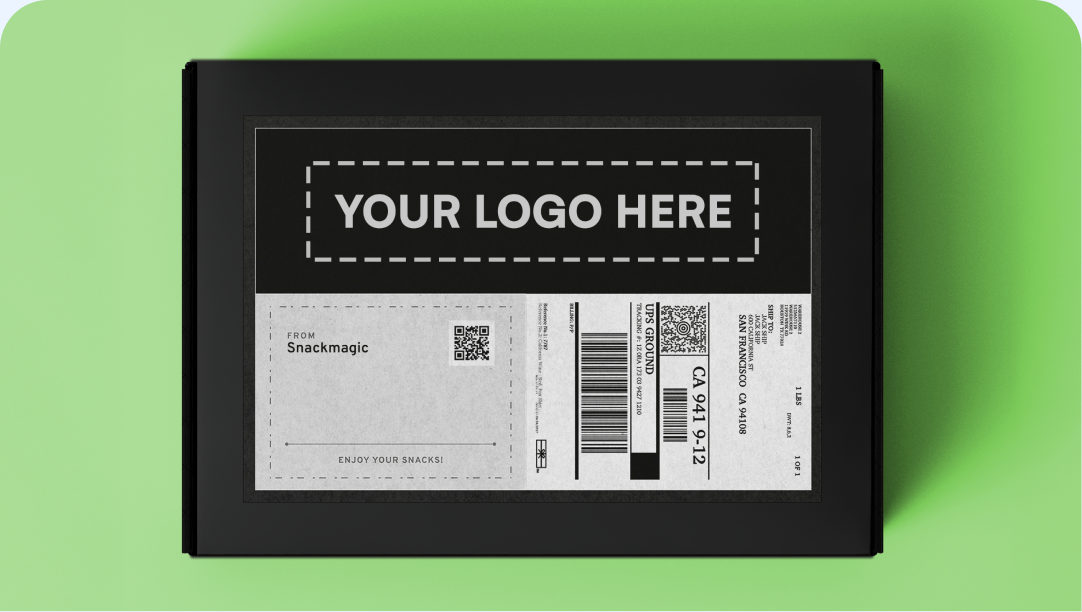 Branded shipping label on a gift box