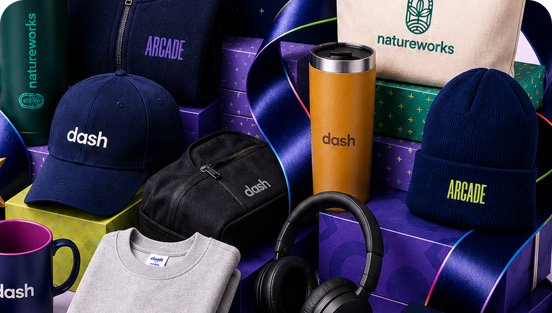 Branded swag in a snack box