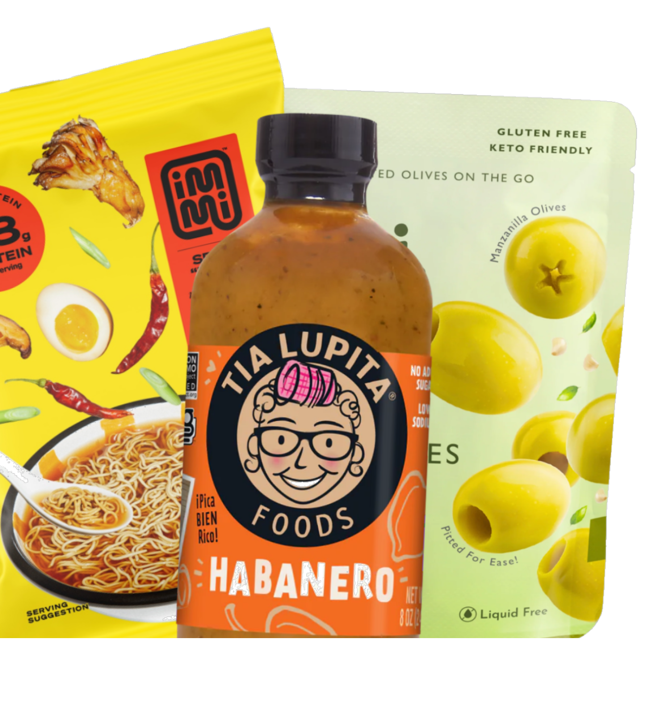 Hot sauce, olives, and pantry staples