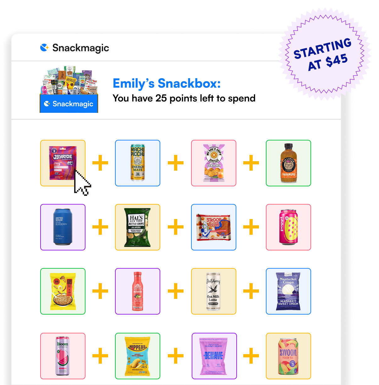 Emily’s Snackbox — you have 25 points left to spend